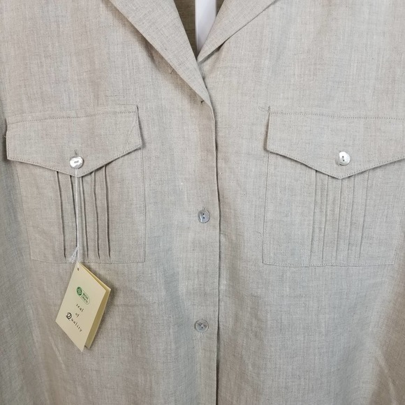 Edward Woman Irish Linen Button Down Short Sleeve Shirt Beige 3X - Picture 5 of 7